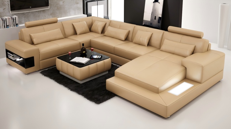 4-metrowa duża skórzana sofa, minimalistyczna konstrukcja może również pomieścić całą rodzinę